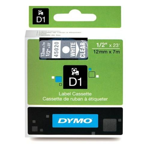 Dymo Etiketter vit på genomskinlig (45020 / S0720600), 12mm, laminated