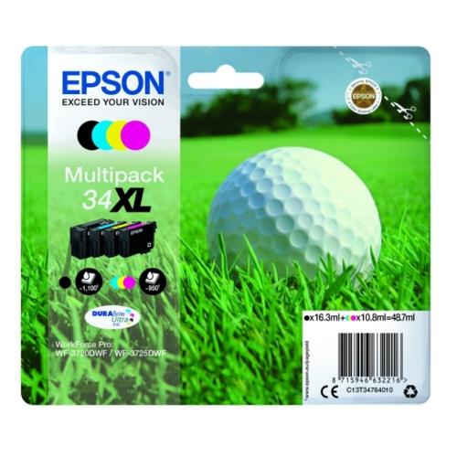 Epson Bläckpatron svart / cyan / magenta / gul (C13T34764010 / 34XL) (multipack, hög kapacitet)