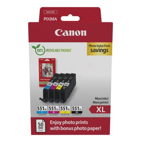 Canon Bläckpatron / Fotopapper svart / cyan / magenta / gul (6443B006 / CLI551XL) (multipack, hög kapacitet)