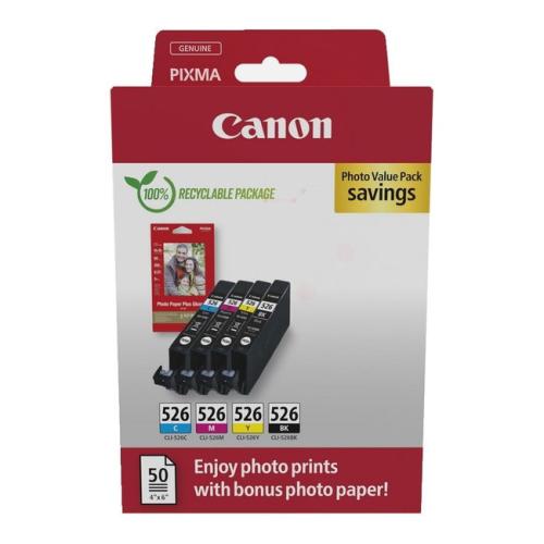 Canon Bläckpatron / Fotopapper svart / cyan / magenta / gul (4540B017 / CLI526) (multipack)