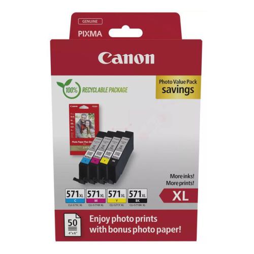 Canon Bläckpatron / Fotopapper svart / cyan / magenta / gul (0332C006 / CLI571XL) (multipack, hög kapacitet)