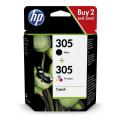 HP Bläckpatron svart / färg (6ZD17AE / 305) (Tvåpack, multipack)